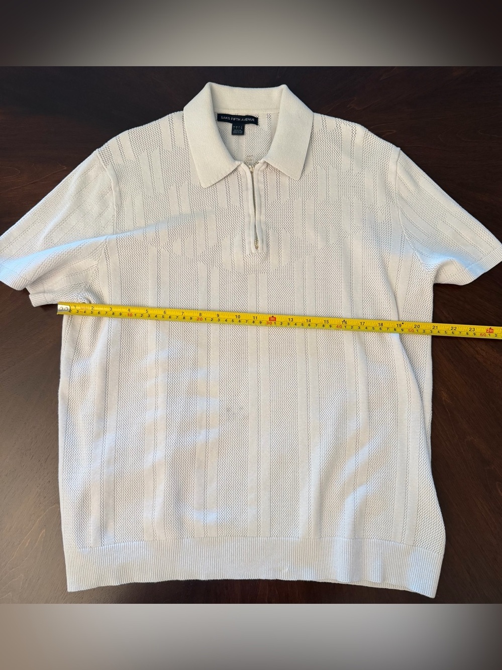 Sacks Fifth Ave Men’s Cream Short Sleeve Polo Knit zip up Shirt
